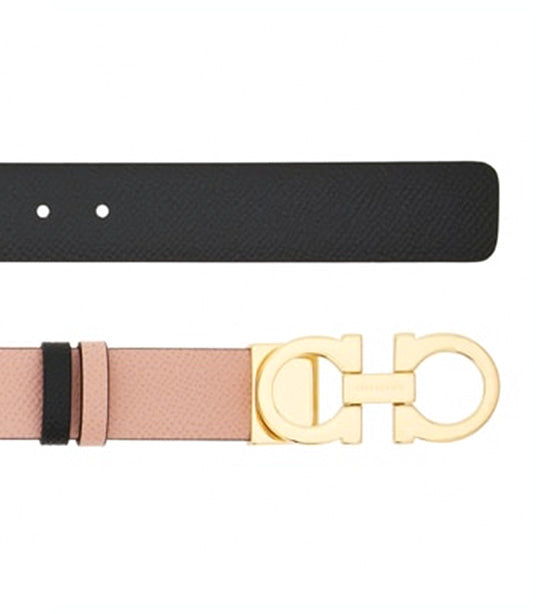 Reversible And Adjustable Gancini Belt Calfskin Pink/Black