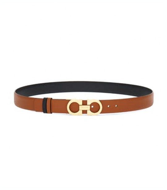 Reversible And Adjustable Gancini Belt Hammered Calfskin Cognac/Black