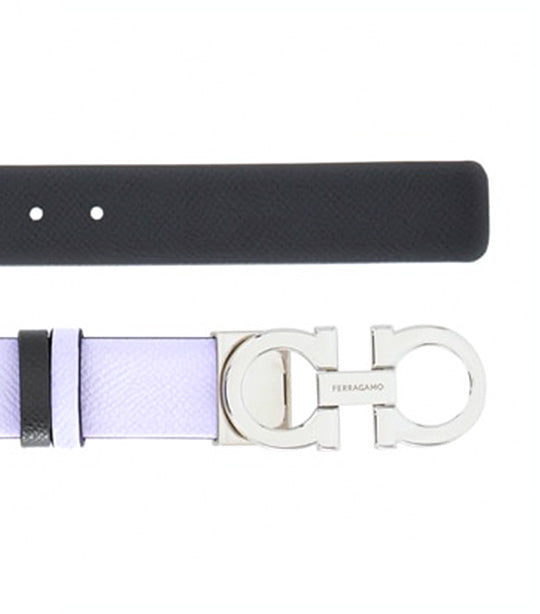 Reversible And Adjustable Gancini Belt Hammered Calfskin Lavender/Black