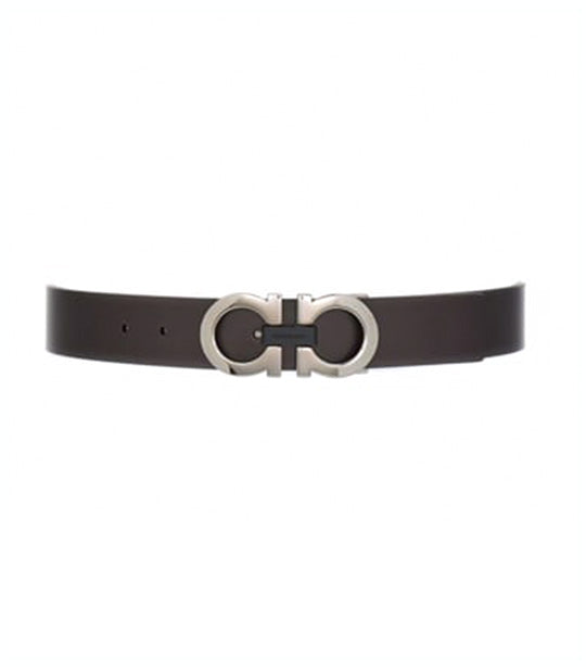 Reversible and Adjustable Gancini Belt Calfskin Dark Brown/Black