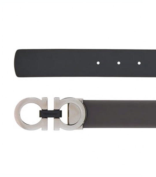 Reversible and Adjustable Gancini Belt Calfskin Dark Brown/Black