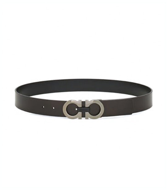 Reversible and Adjustable Gancini Belt Calfskin Dark Brown/Black