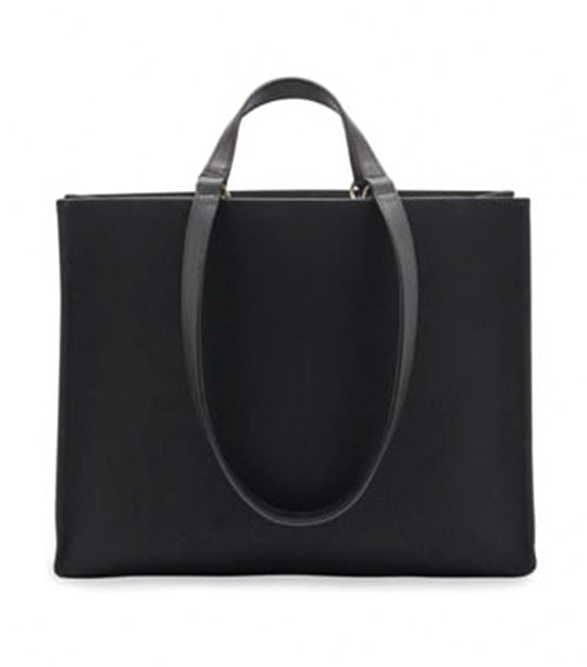 Tote Bag With Logo (M) Fabric and Calfskin Black