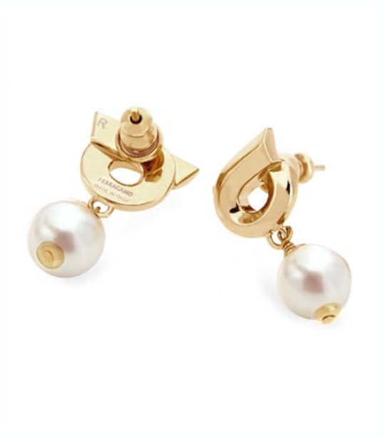Gancini Earrings with Synthetic Pearls Gold