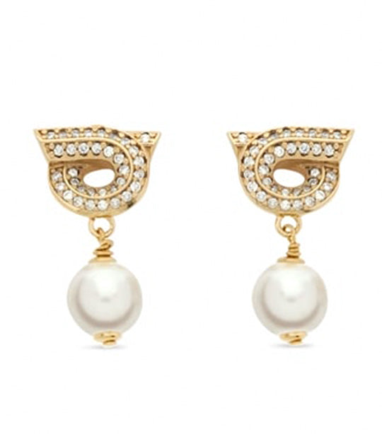 Gancini Earrings with Pearls and Crystals Gold