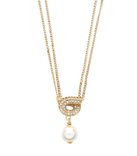 Gancini Pendant Necklace with Pearl and Crystals