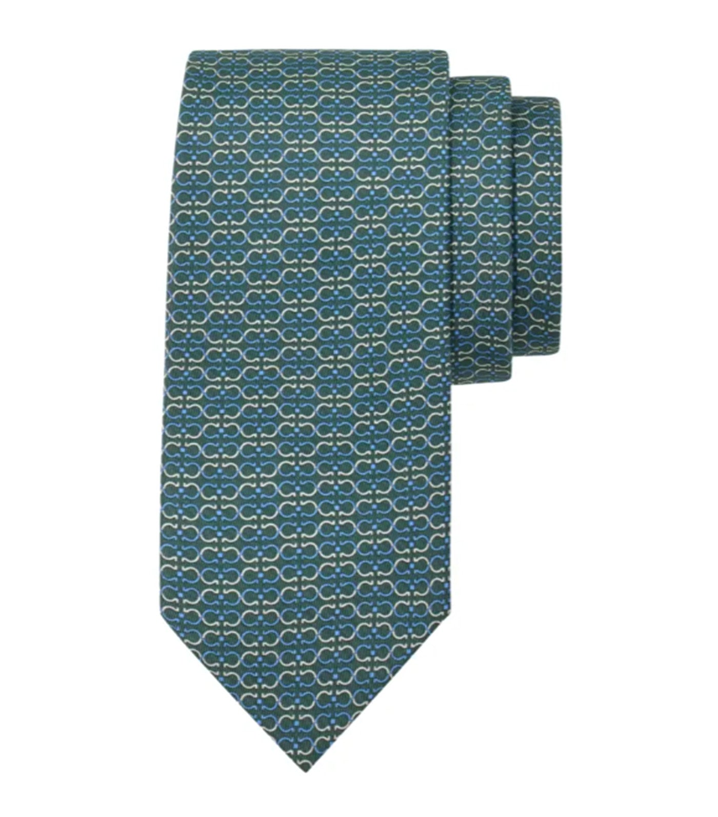 Gancini Print Silk Tie Green