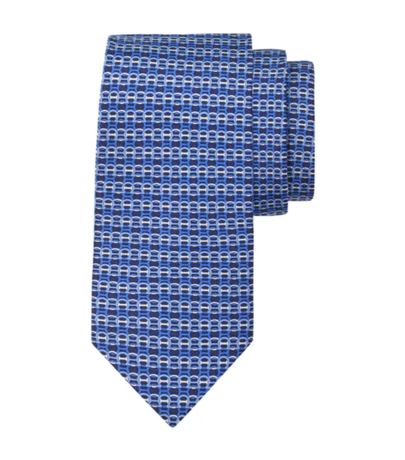 Gancini Print Silk Tie Navy Blue