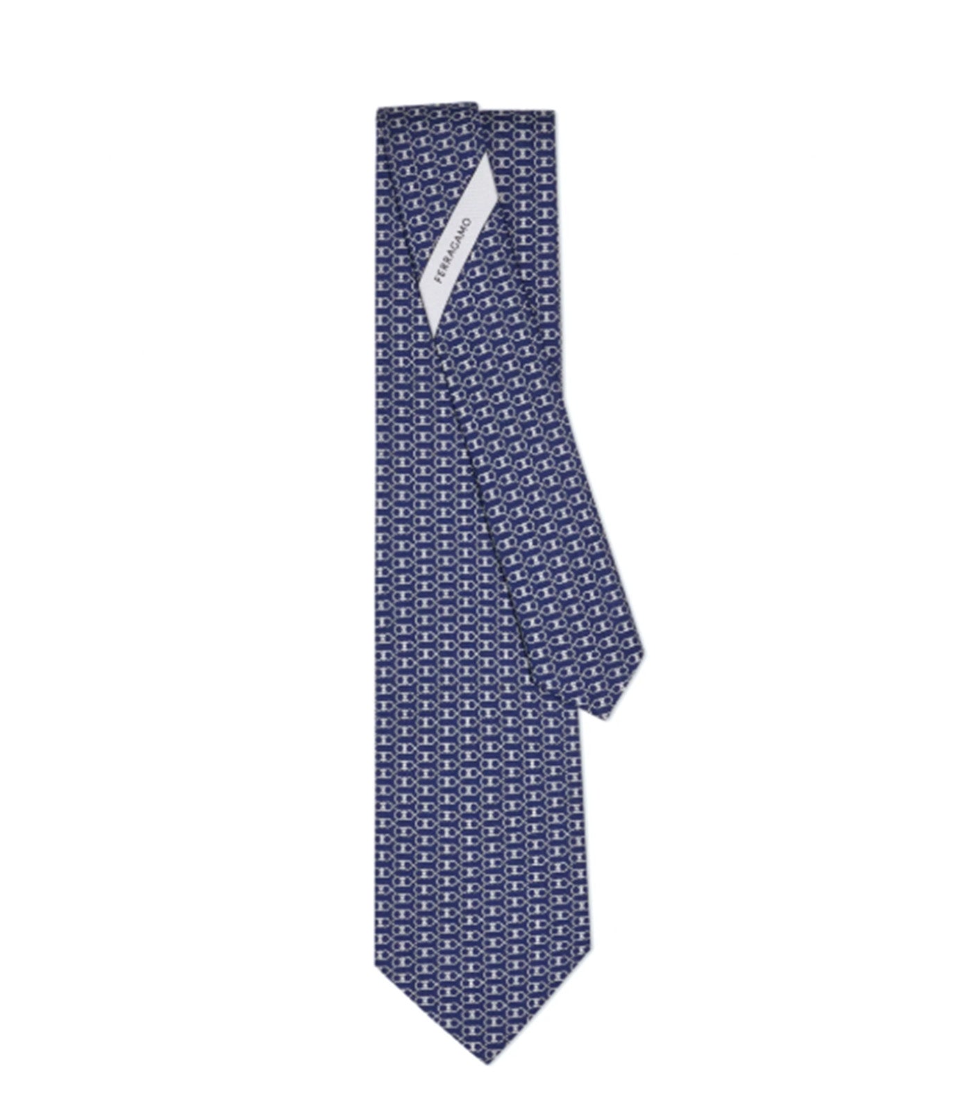 Gancini Print Silk Tie Navy Blue