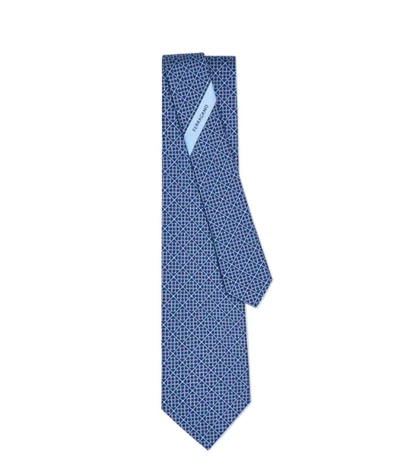 Square Gancini Print Silk Tie Blue Marine