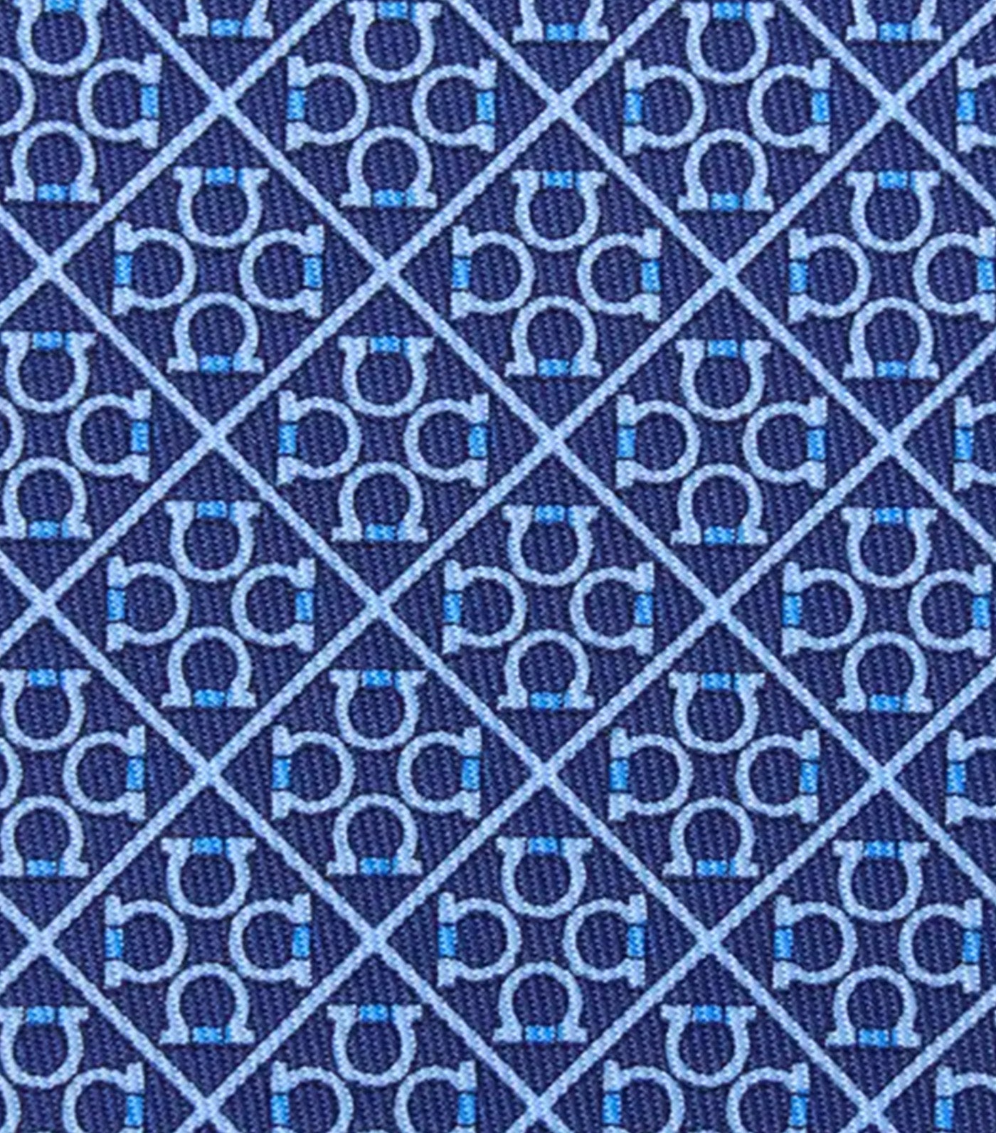 Square Gancini Print Silk Tie Blue Marine