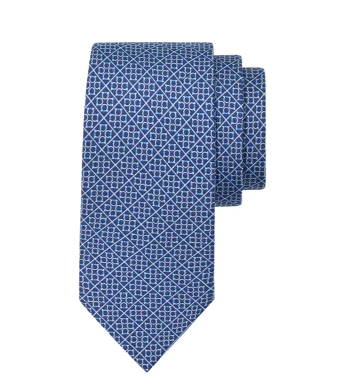 Square Gancini Print Silk Tie Blue Marine