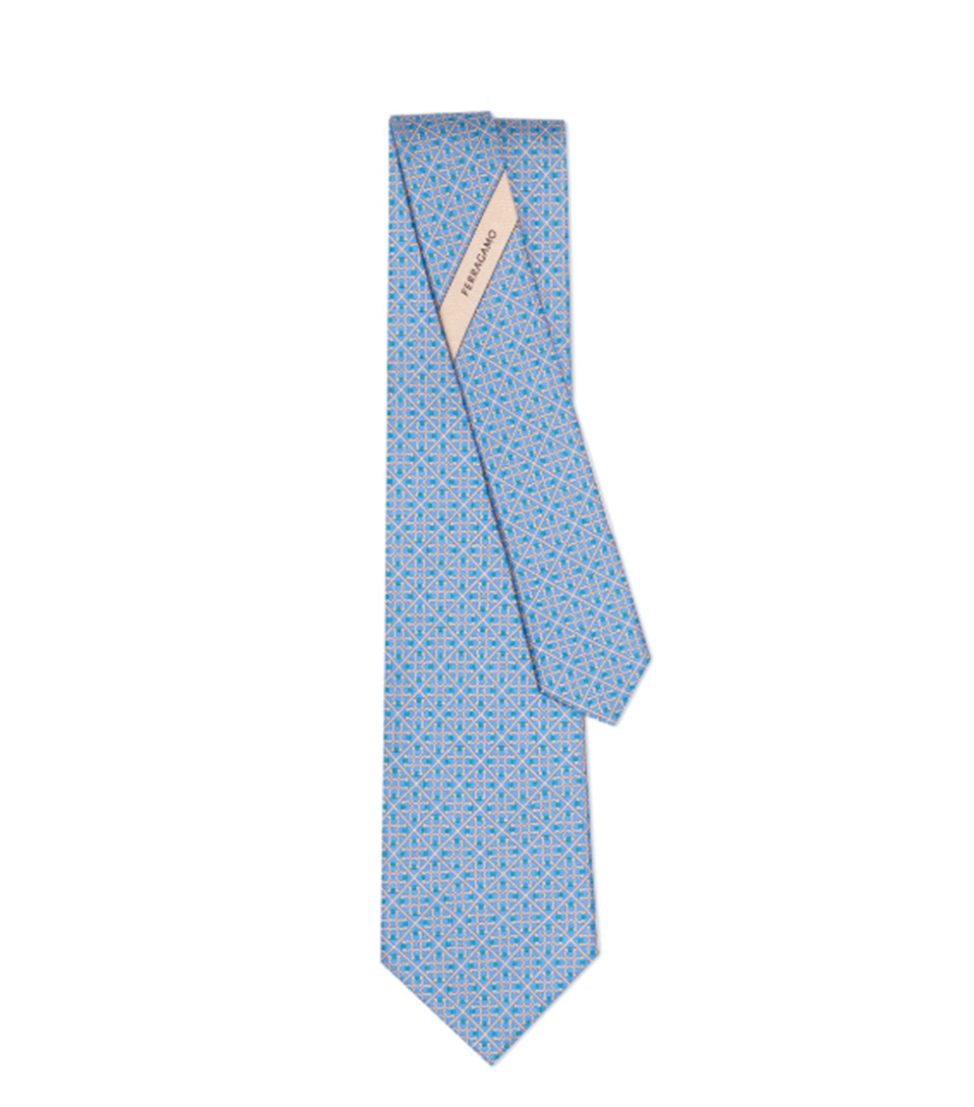 Square Gancini Print Silk Tie Light Blue