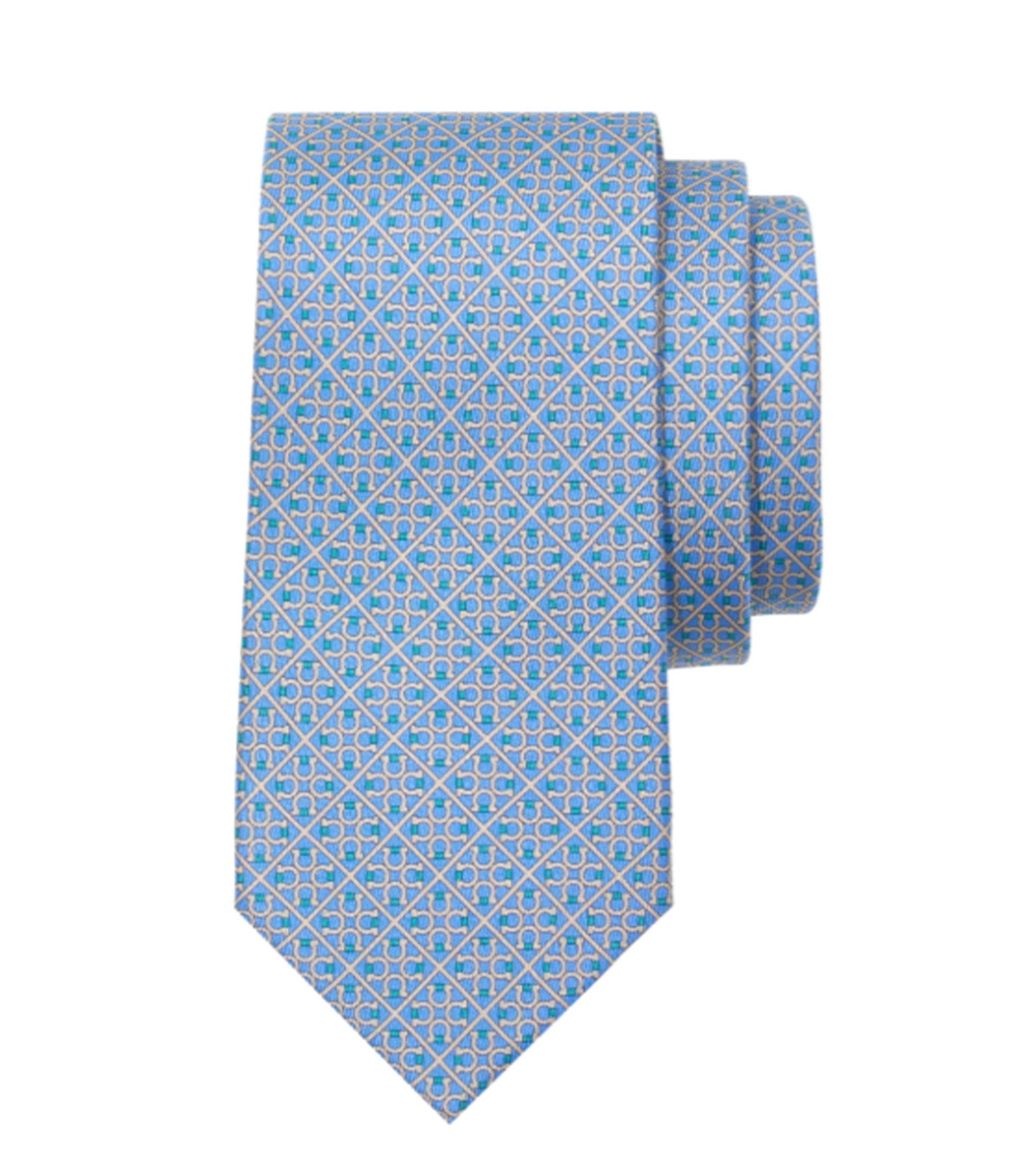 Square Gancini Print Silk Tie Light Blue