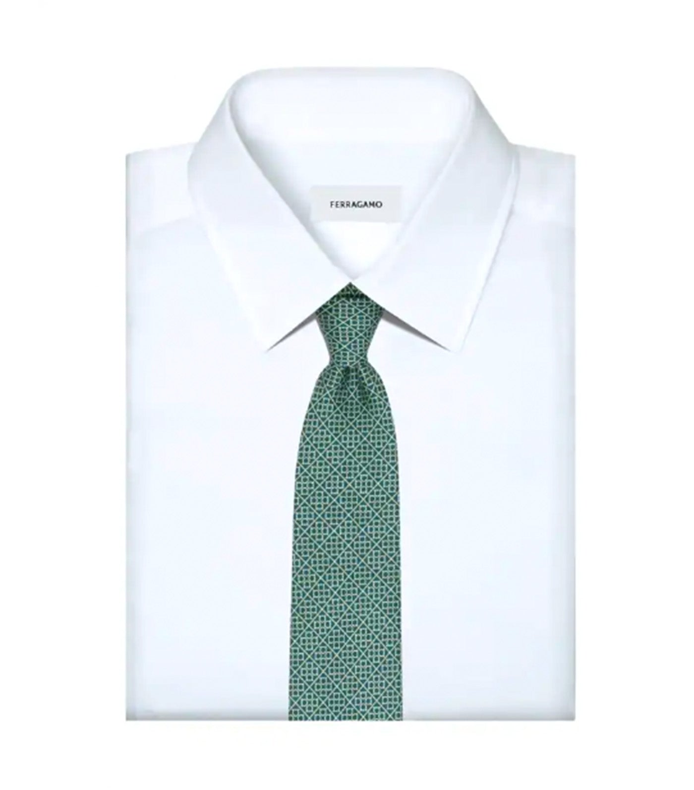 Square Gancini Print Silk Tie Green