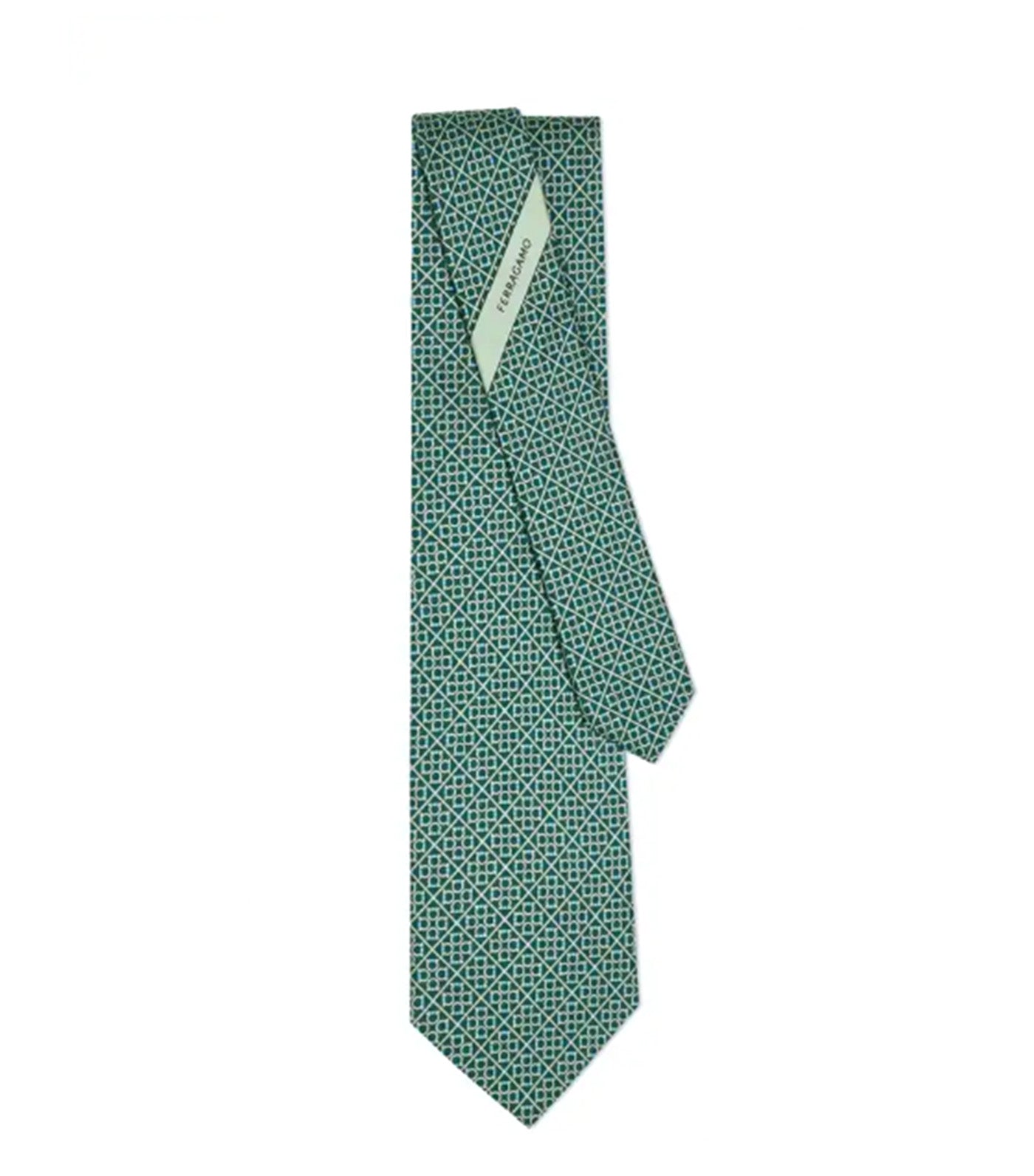 Square Gancini Print Silk Tie Green