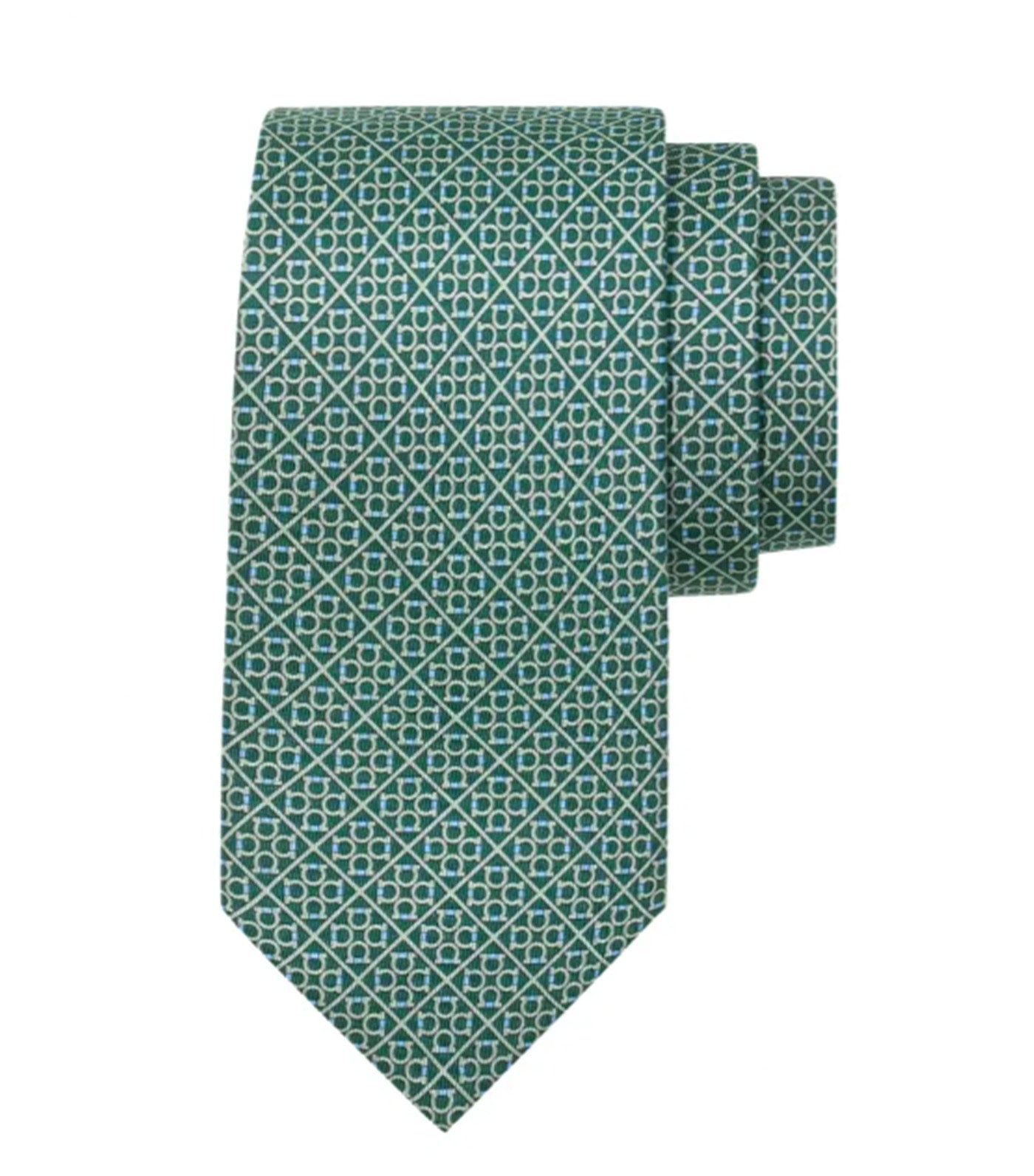 Square Gancini Print Silk Tie Green