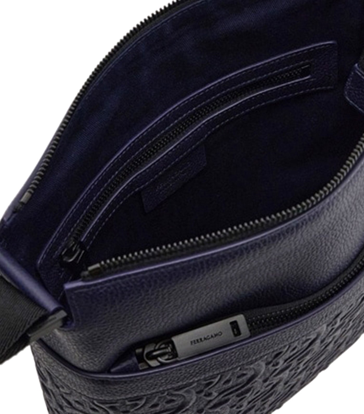 Embossed Gancini Crossbody Bag Midnight Blue