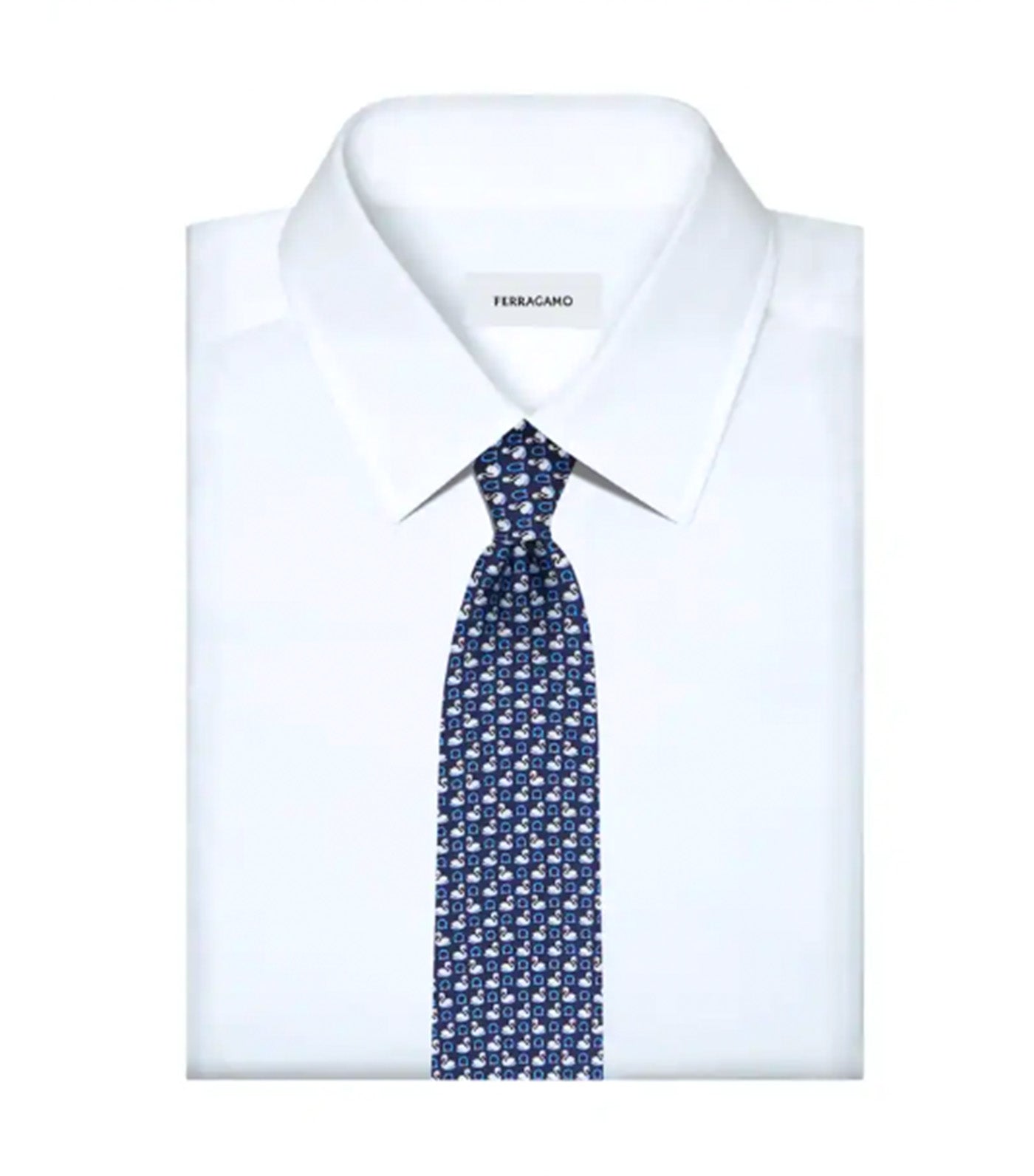 Swan Print Silk Tie Blue Marine