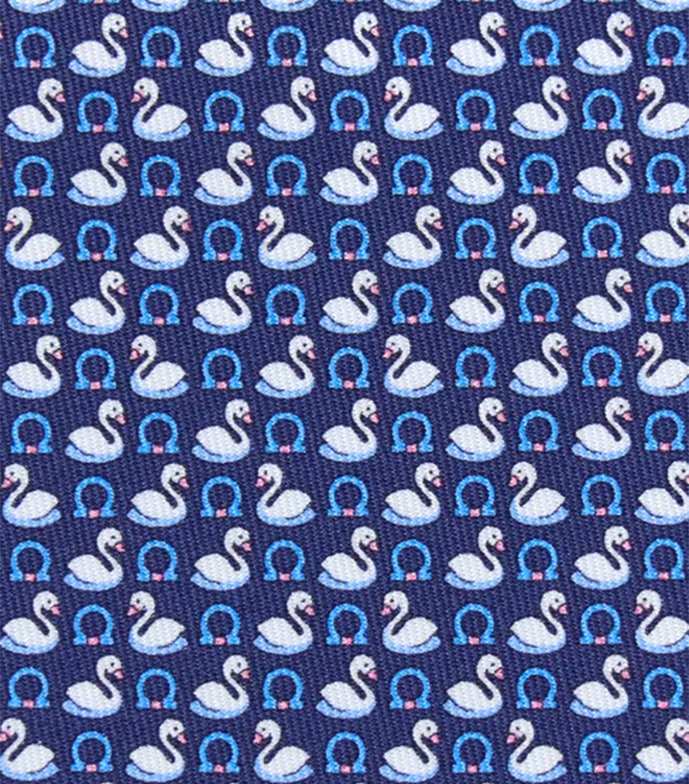 Swan Print Silk Tie Blue Marine