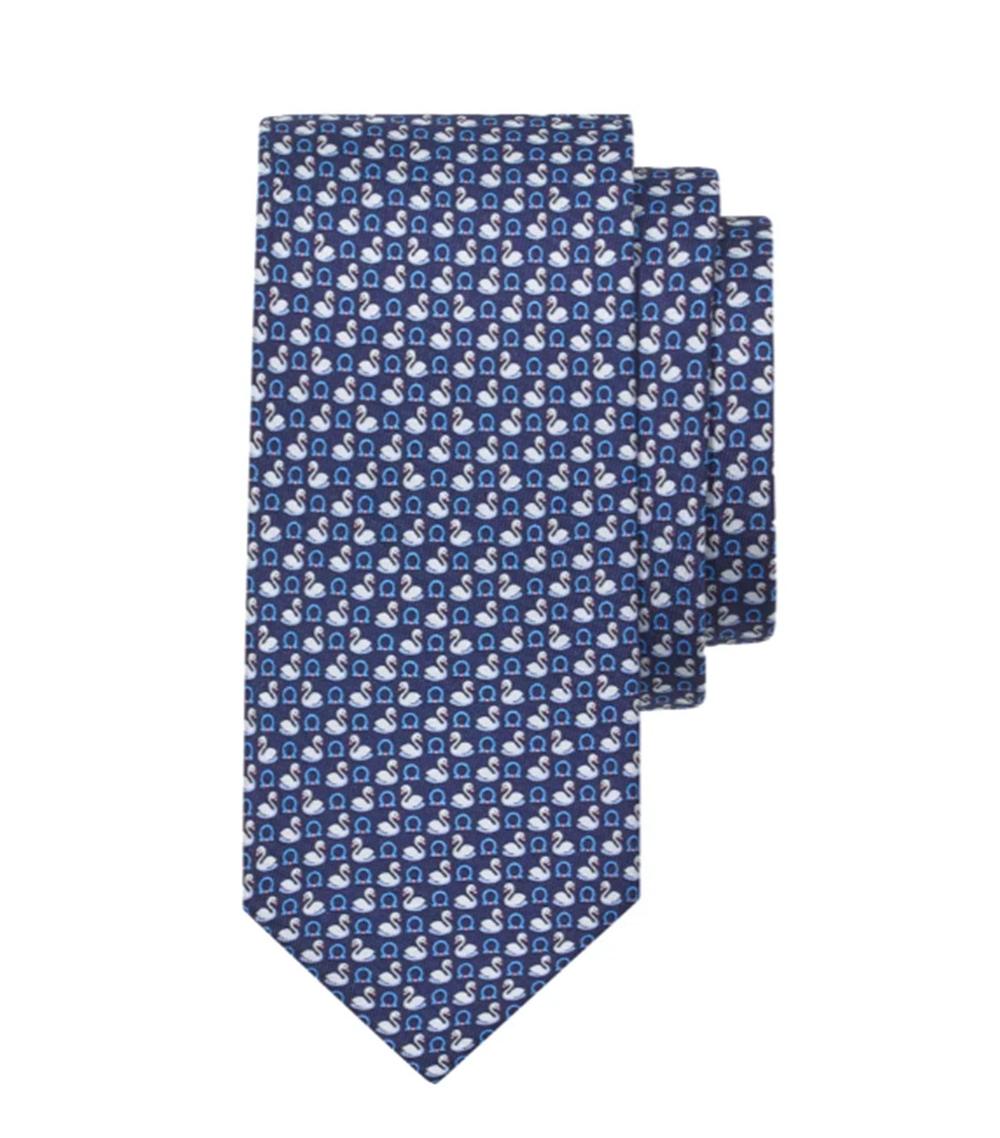 Swan Print Silk Tie Blue Marine