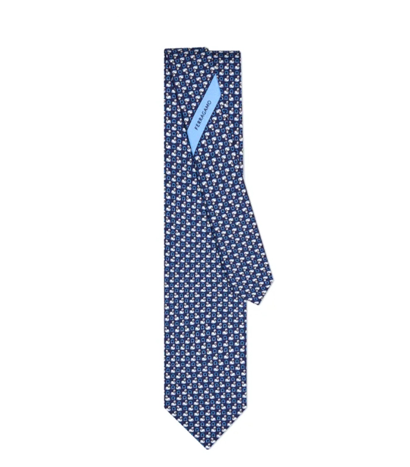 Swan Print Silk Tie Blue Marine