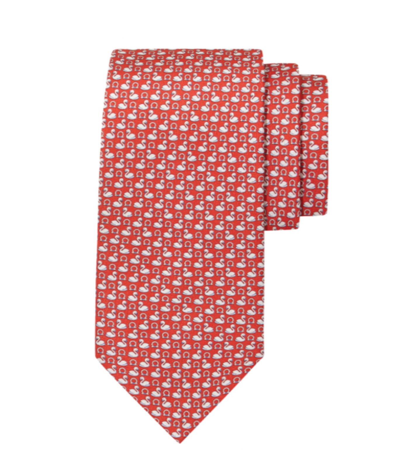 Swan Print Silk Tie Red