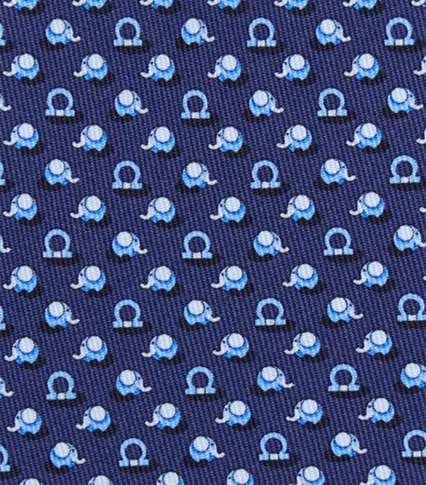 Elephant Print Silk Tie Navy Blue