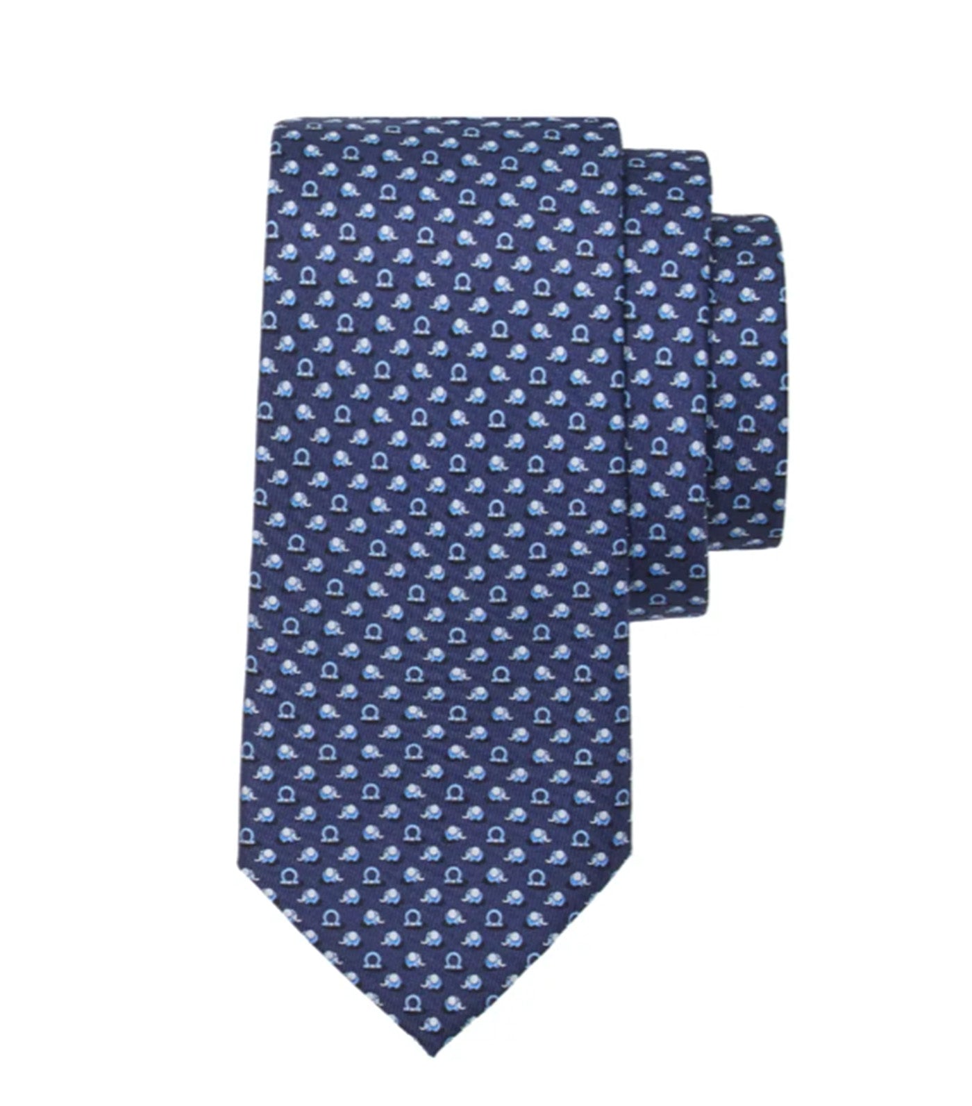 Elephant Print Silk Tie Navy Blue