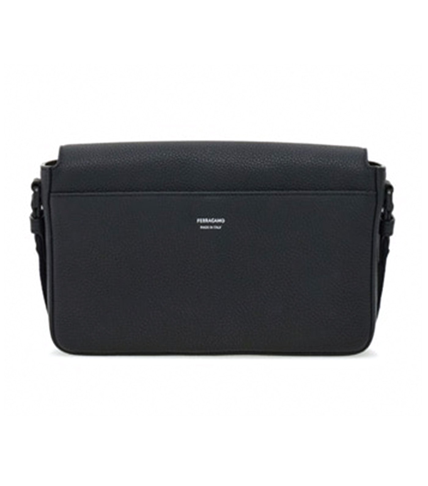 Double Gancini Messenger Bag Hammered Calfskin Black