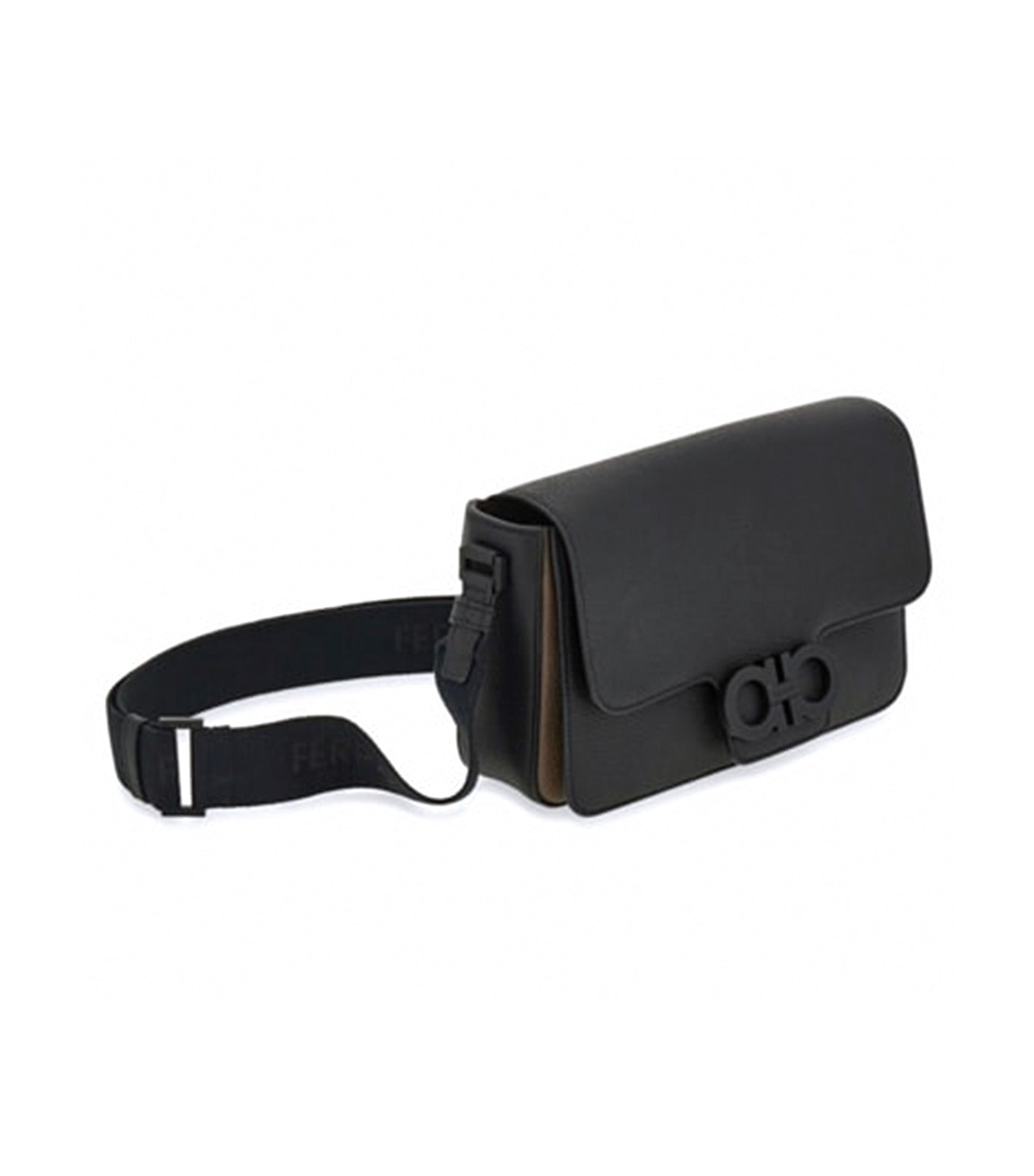 Double Gancini Messenger Bag Hammered Calfskin Black