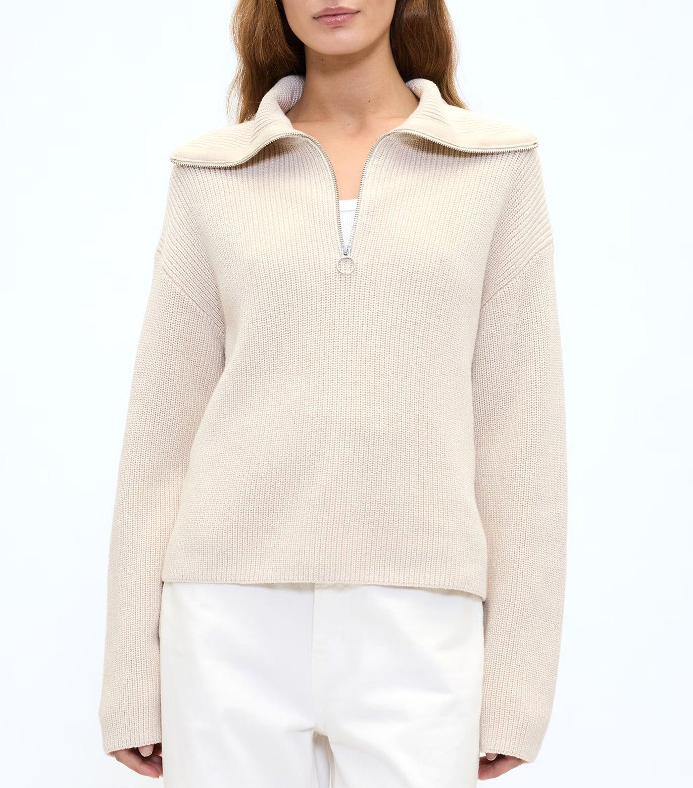 Relaxed Ribbed Quarter-Zip Sweater Milk