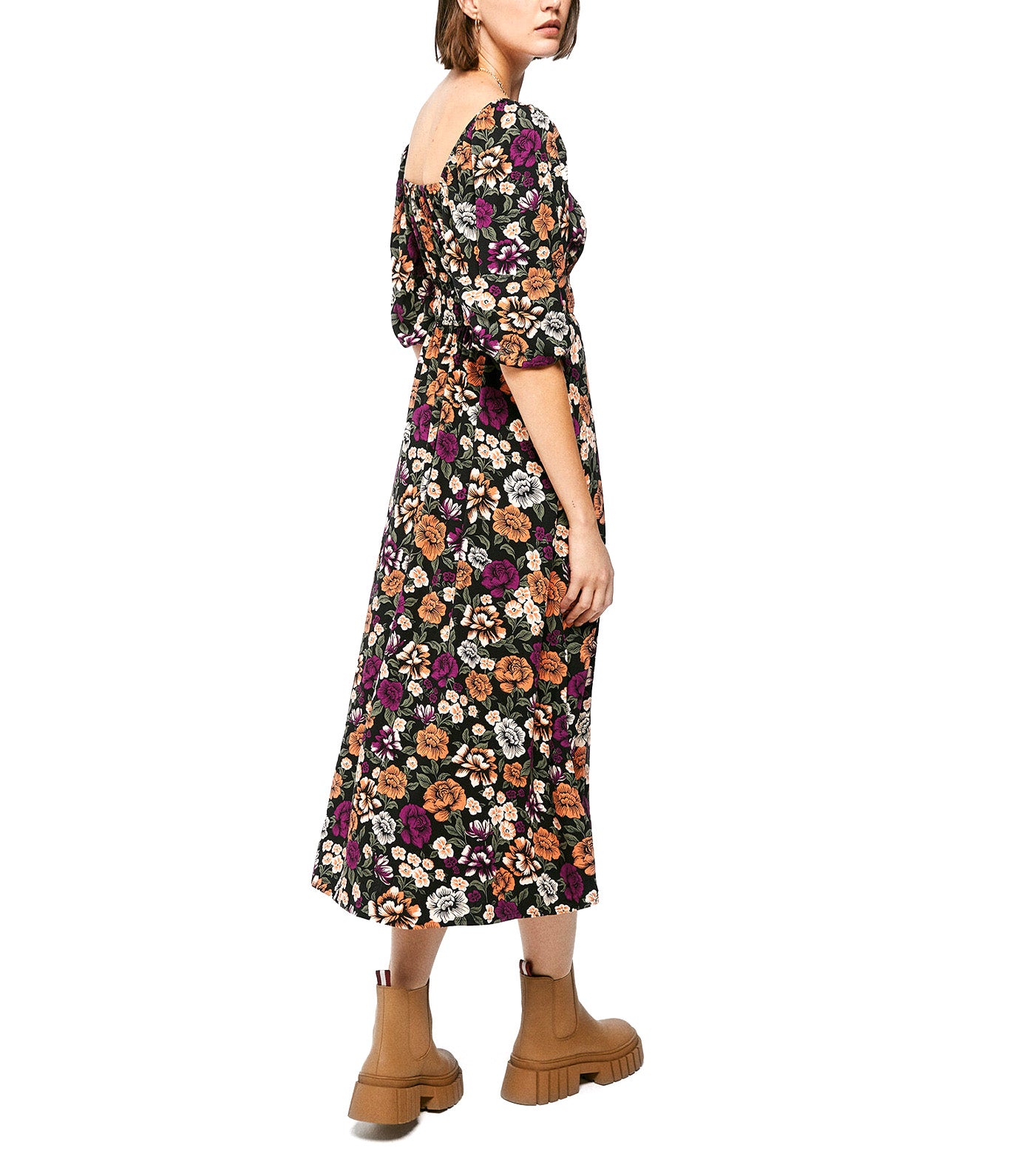 Midi Dress With Elastic Waist Multicolor