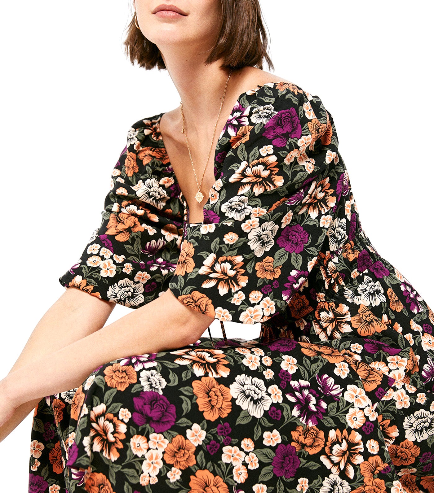 Midi Dress With Elastic Waist Multicolor