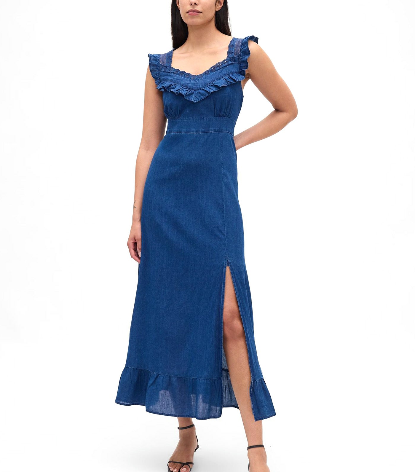 Indigo Ruffle-Trim Maxi Dress Medium Indigo