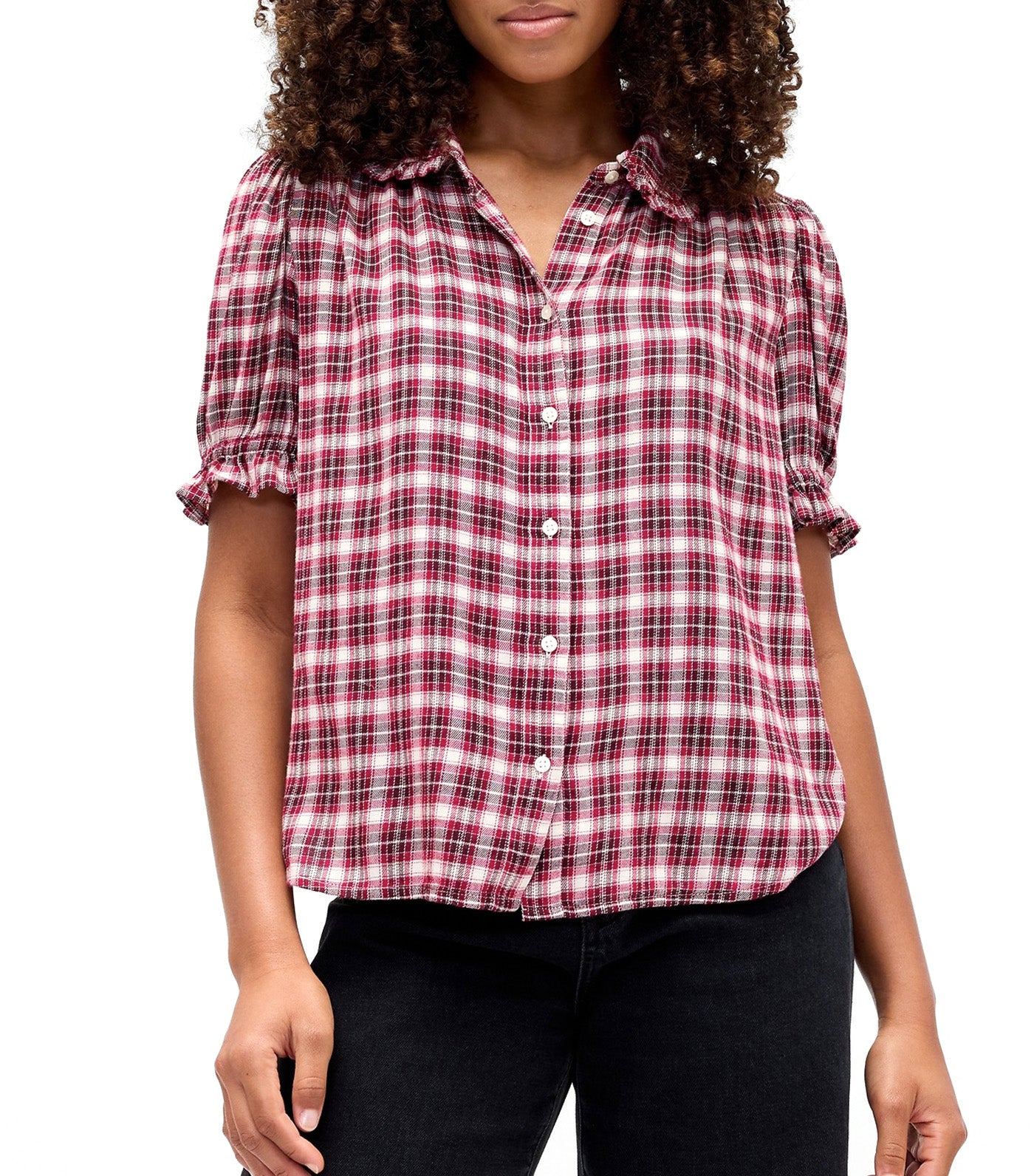 Relaxed Flannel Puff Sleeve Shirt