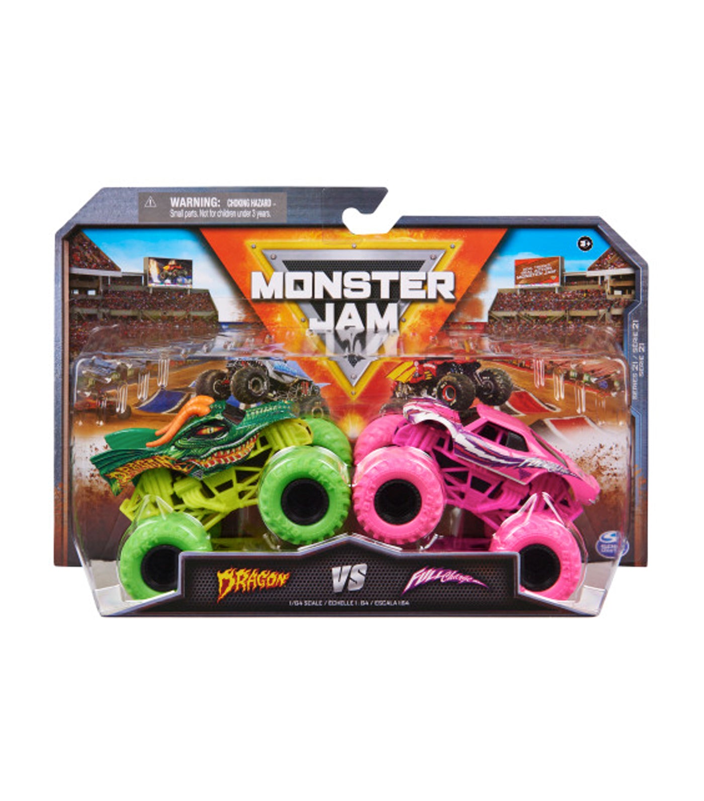 Diecast Dirty-to-Clean Monster Truck Set - Dragon VS Full Charge Neon