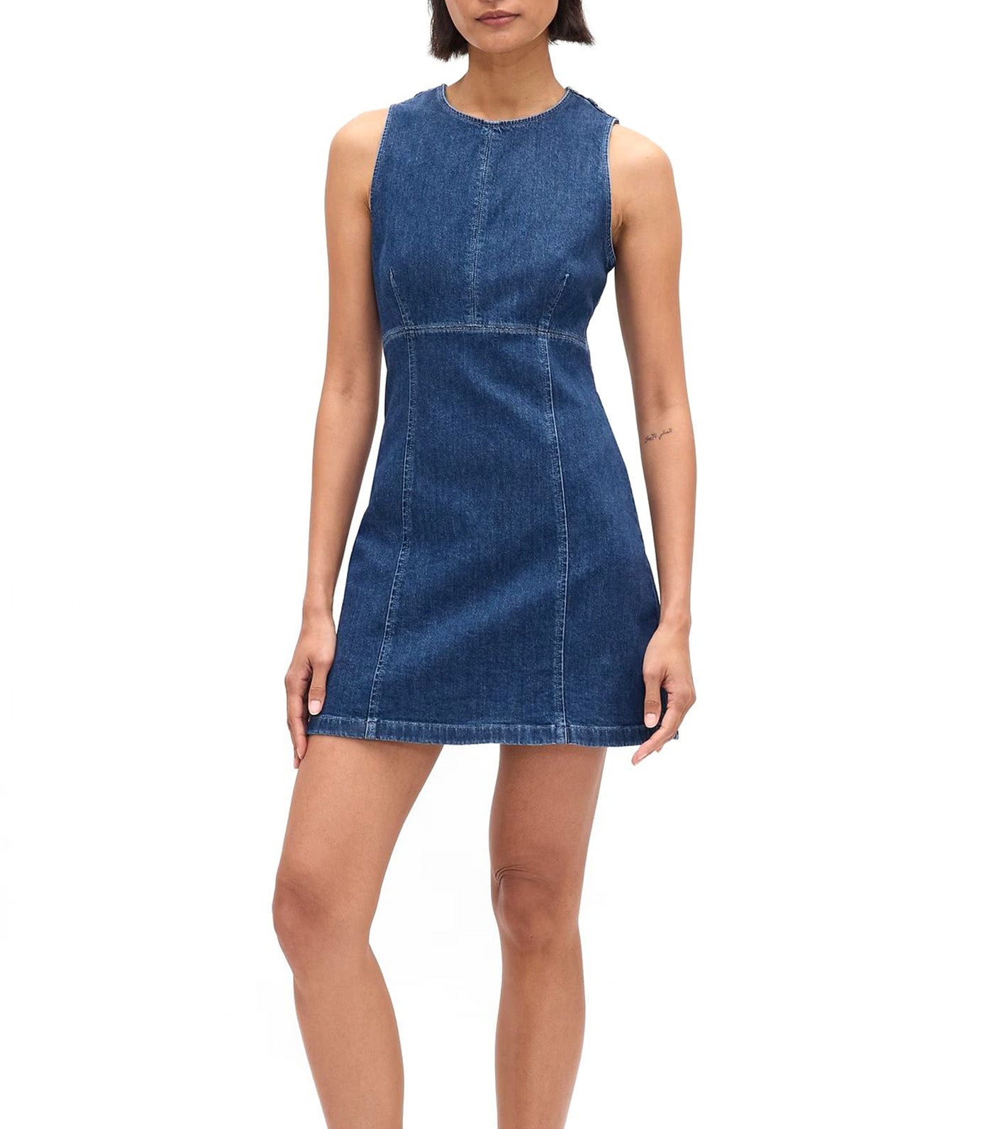 Denim Mini Shift Dress Dark Indigo