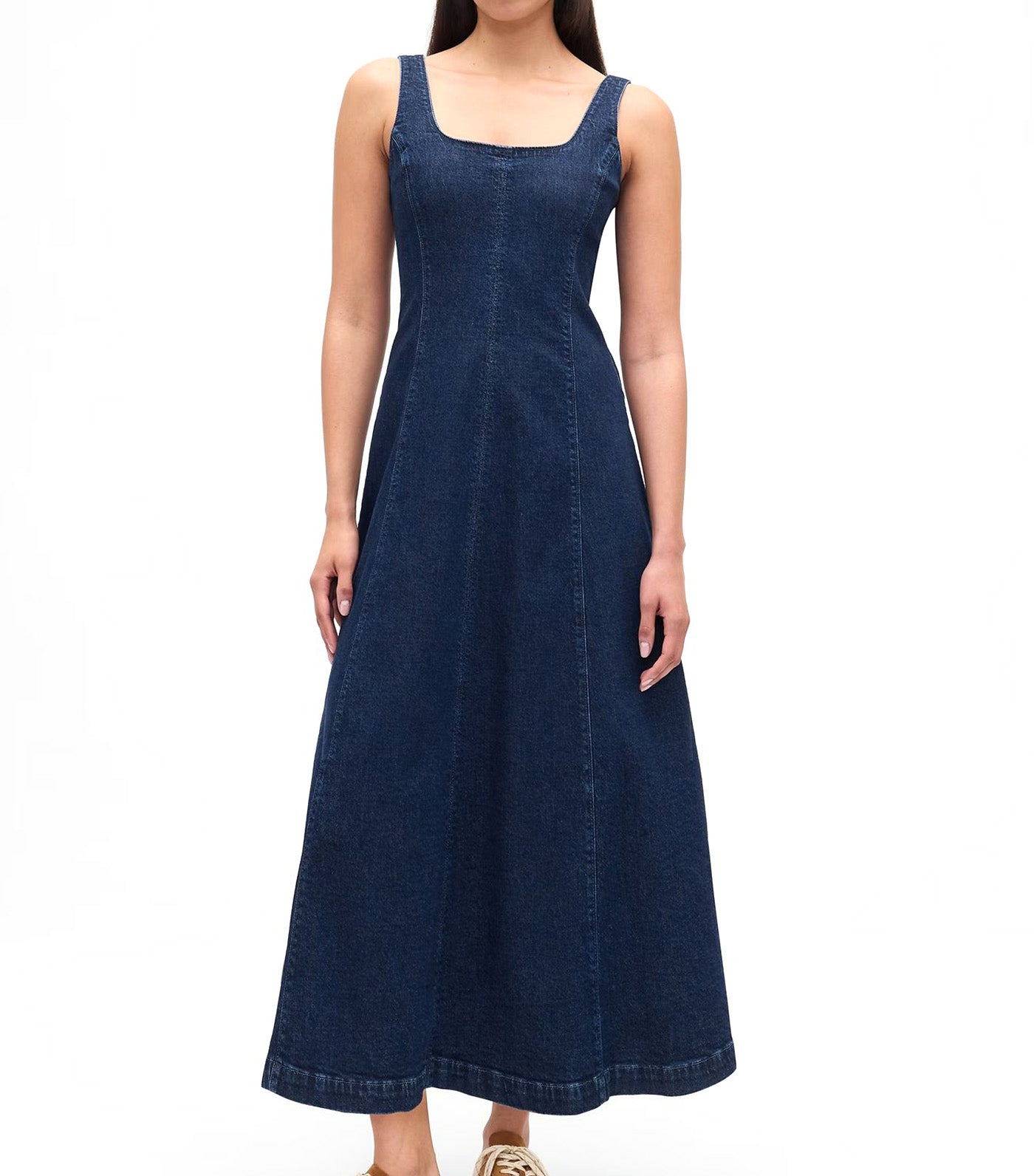 Denim Square-Neck Maxi Dress Dark Wash