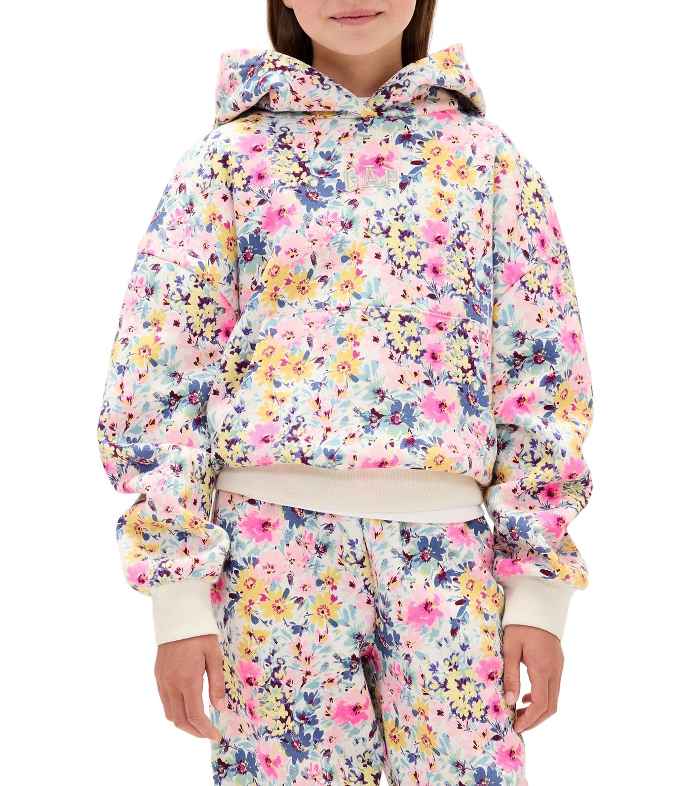 VintageSoft Relaxed Floral Hoodie Ivory Frost Floral