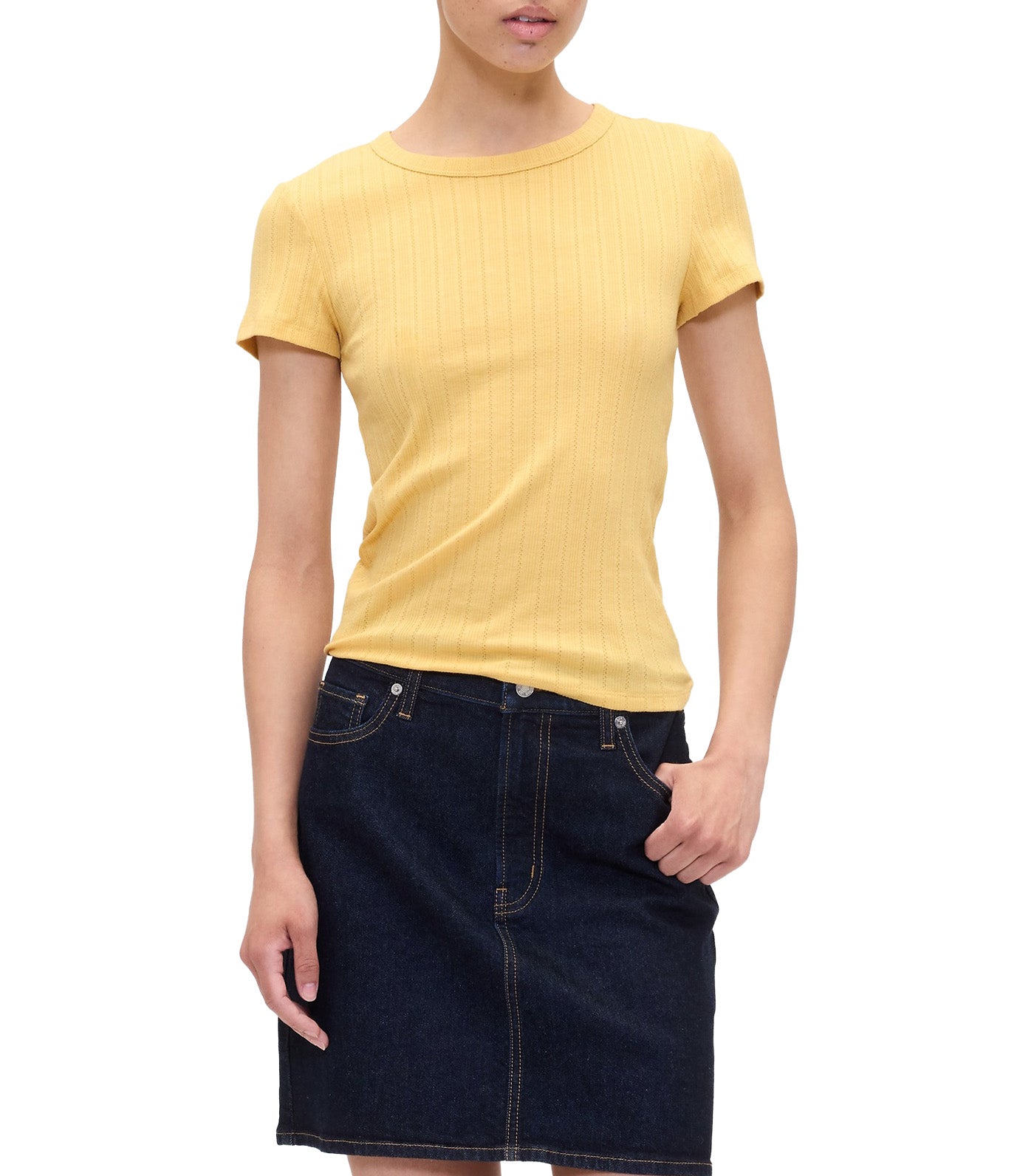 GAP Ribbed Pointelle Crewneck T-Shirt French Almond