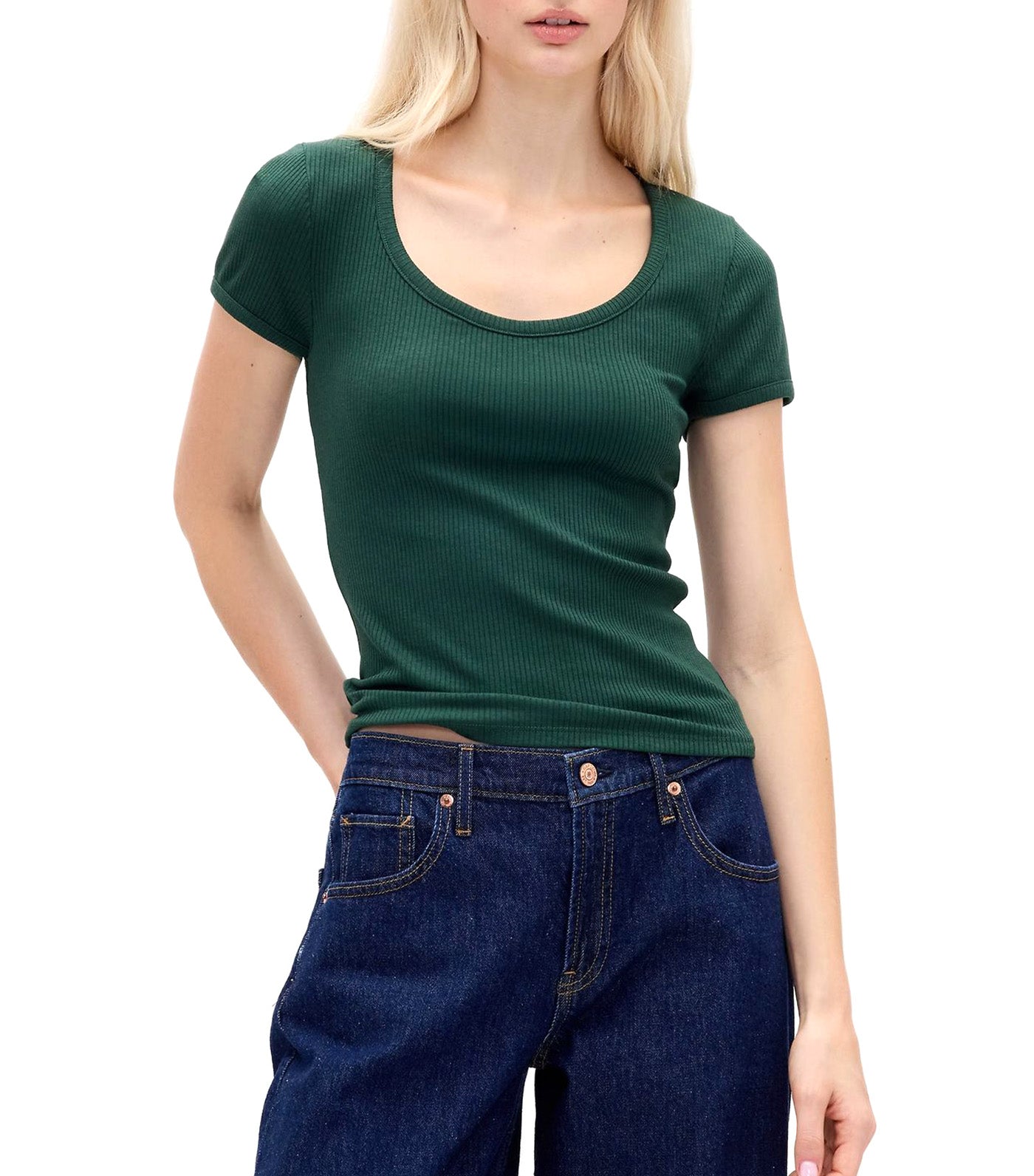 GAP Modern Rib Scoop Crop T-Shirt Deep Hunter