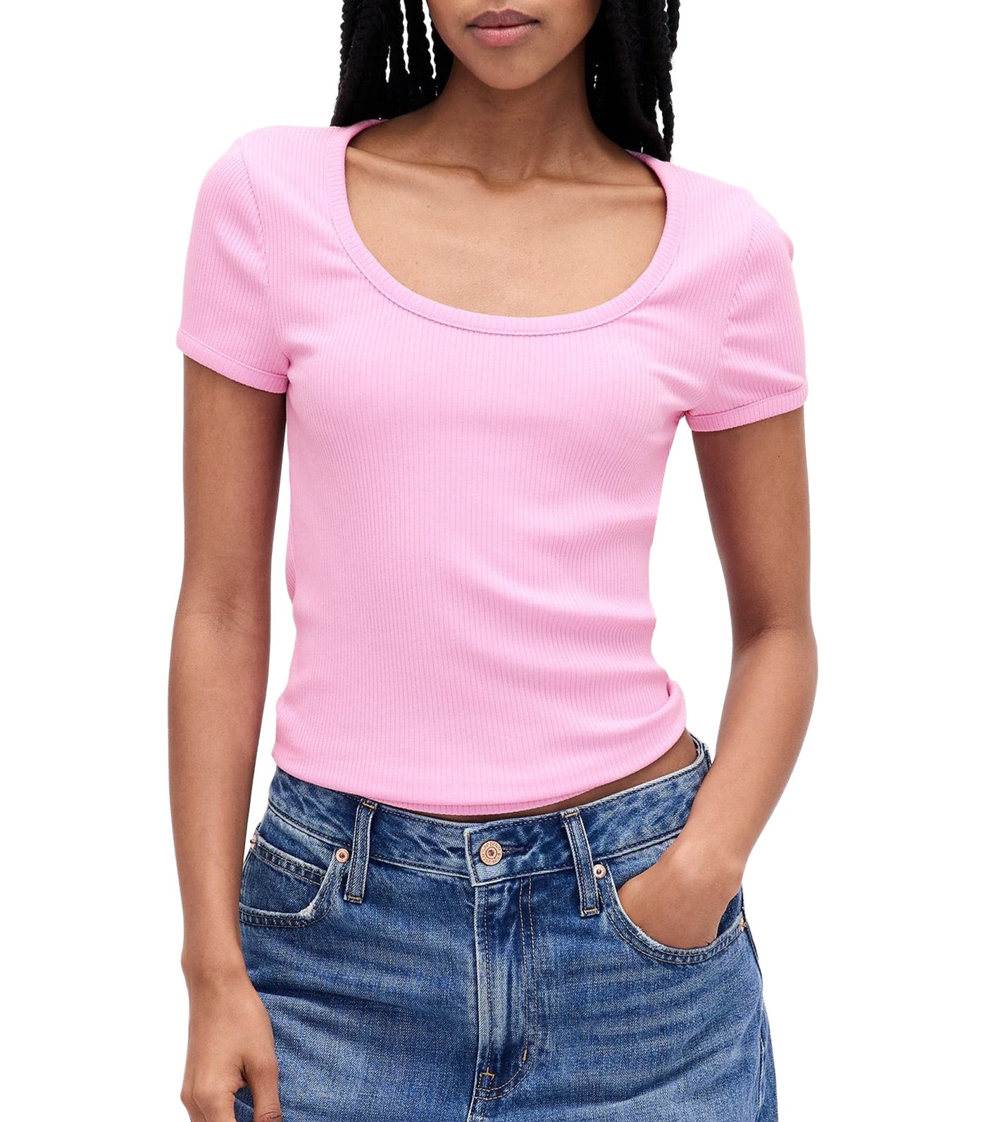 GAP Modern Rib Scoop Crop T-Shirt Sugar Pink
