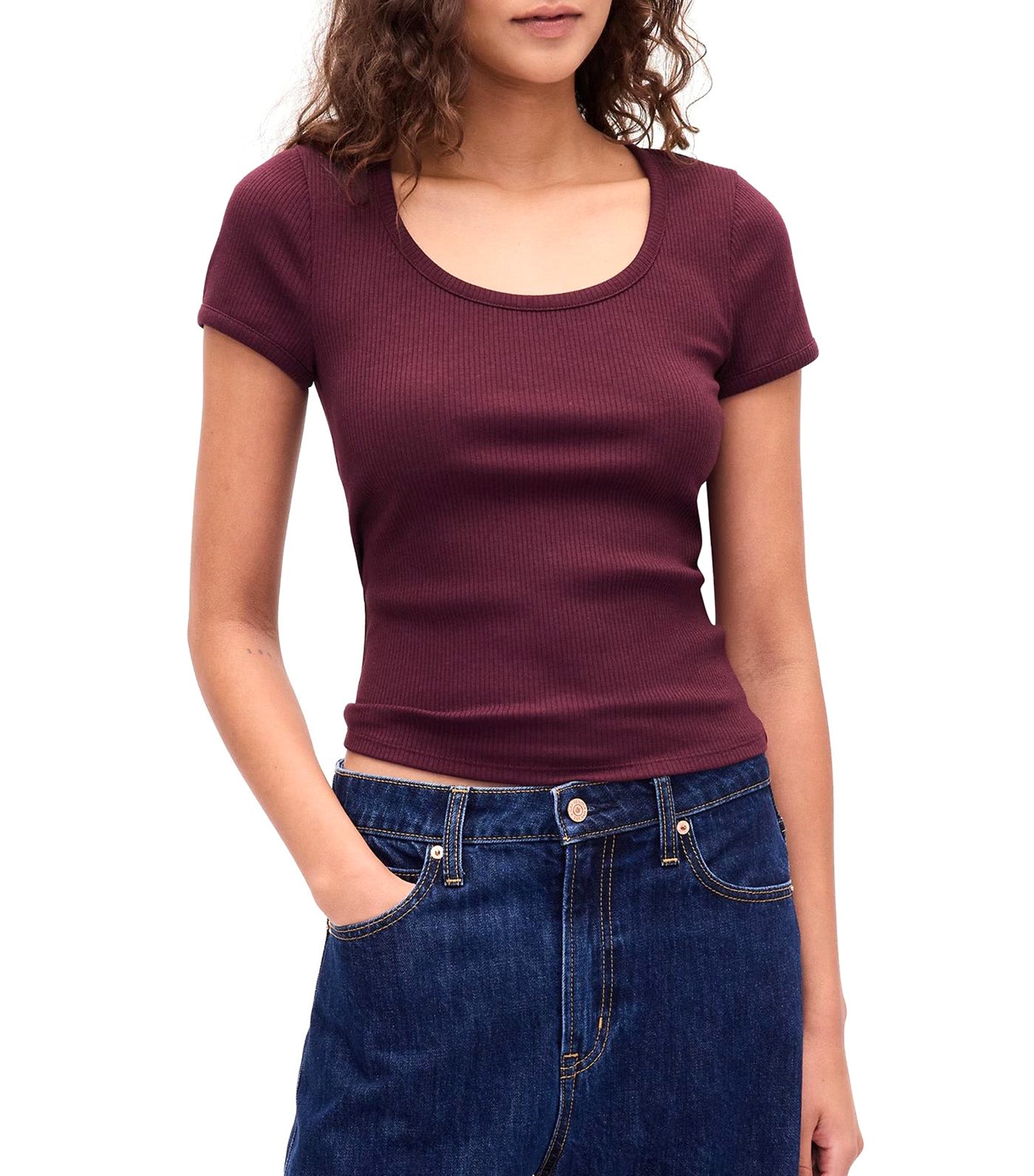 GAP Modern Rib Scoop Crop T-Shirt Tuscan Red