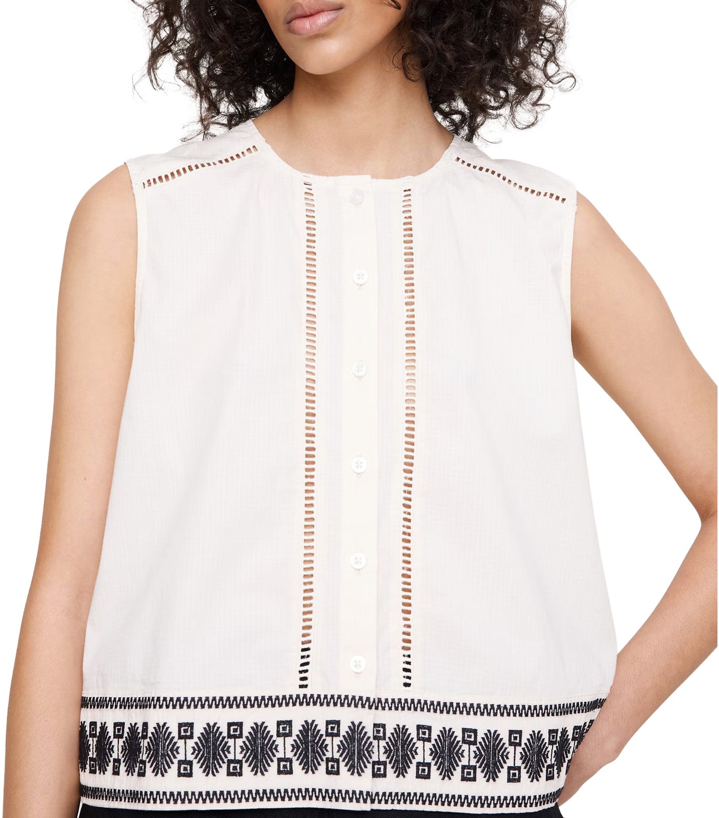 Embroidered Stretch-Cotton Tank