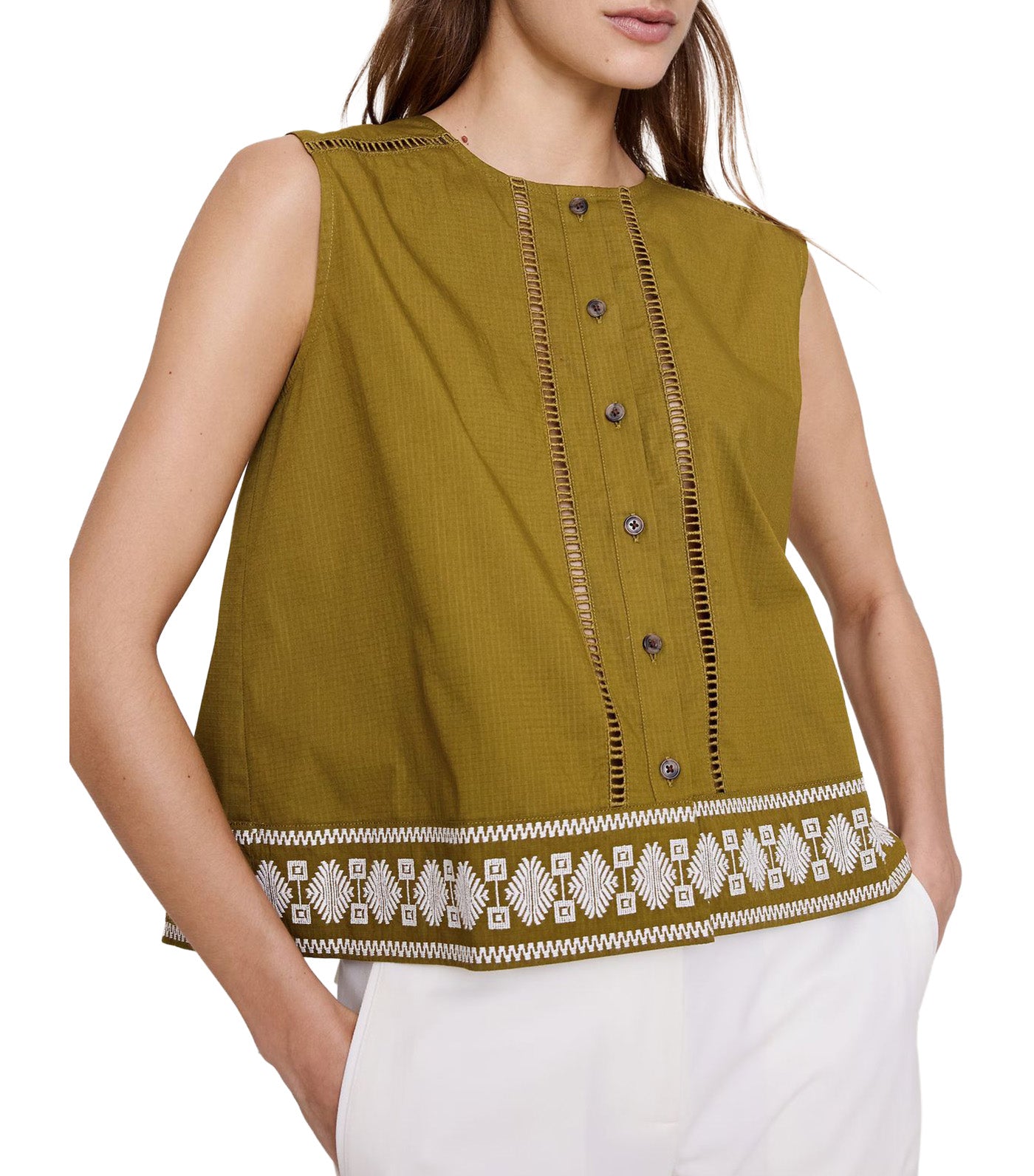Embroidered Stretch-Cotton Tank