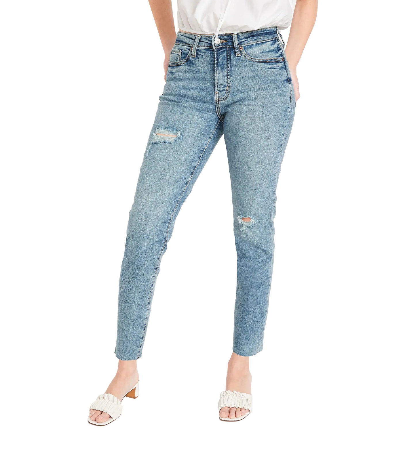 High-Waisted O.G. Straight Ripped Cut-Off Ankle Jeans for Women Cora