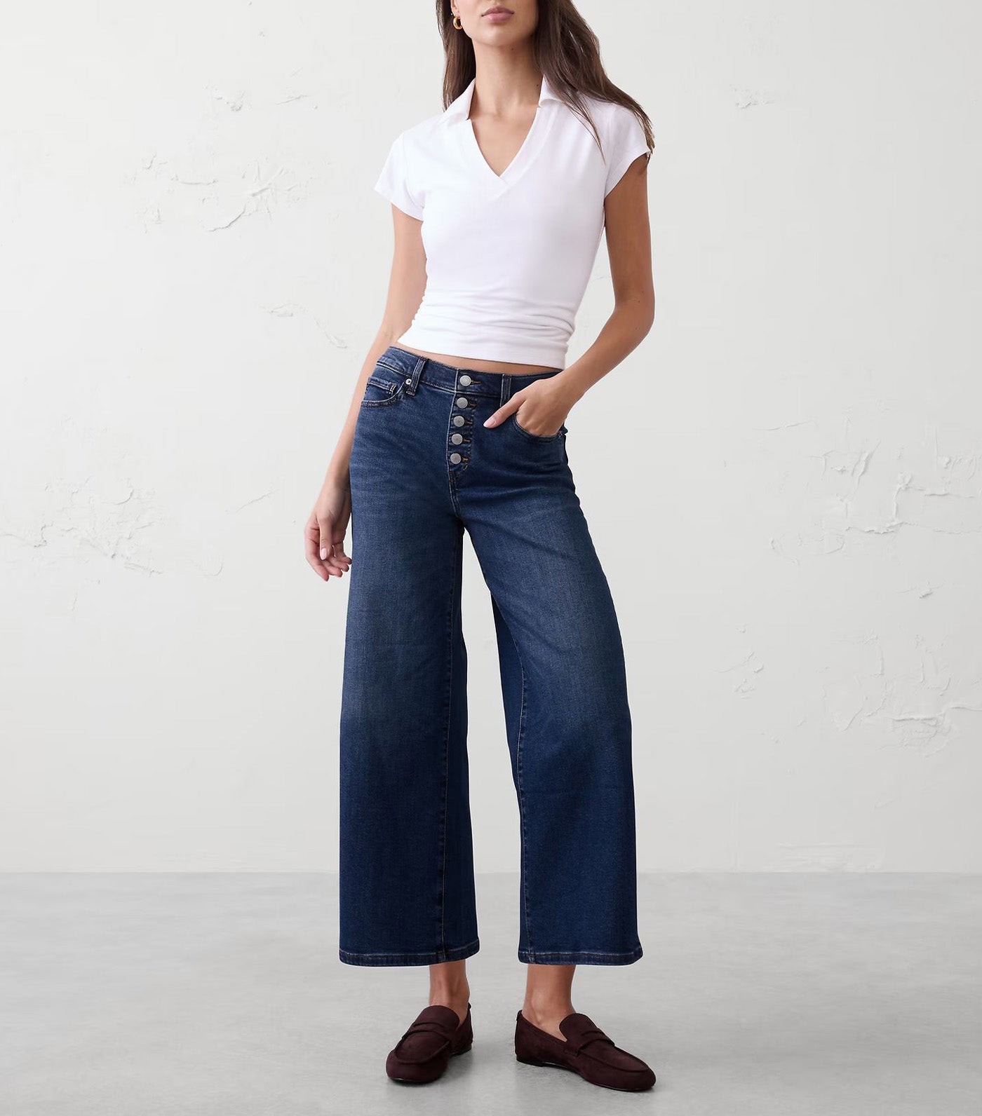 High-Rise Wide-Leg Cropped Jean Dark Wash