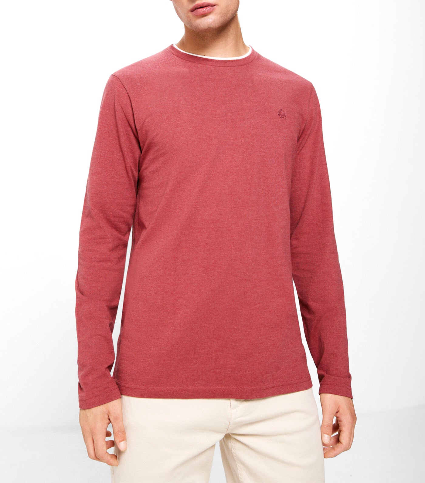 Double Melange Long Sleeve T-Shirt Red