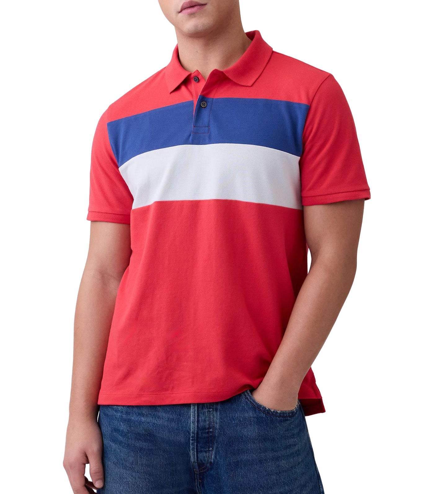 GAP Colorblock Stretch Pique Polo Shirt Hawaiian Red